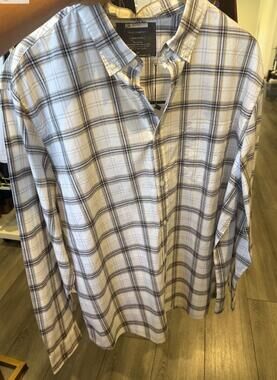 NEW GEORGE ROTH men's long sleeve plaid shirt in grey